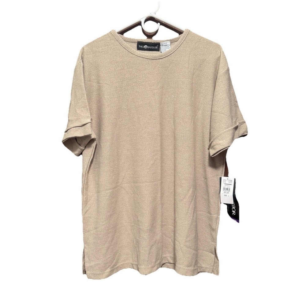 Sag Harbor Womens T-Shirt Top Textured Knit‎ Short Sleeve Casual Beige Large